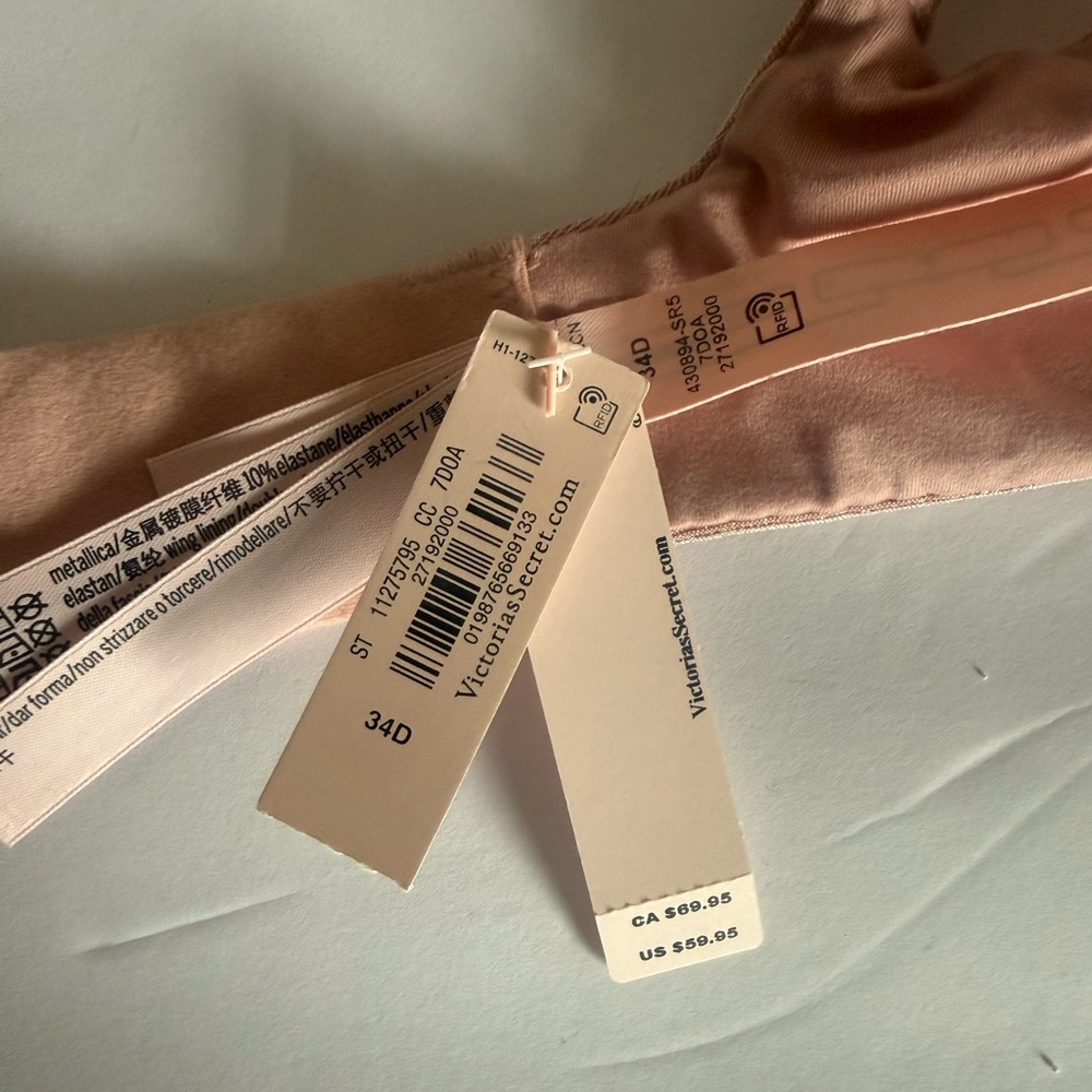 New with TAGS! Victoria's Secret Rosy Blush Shimmery T-Shirt Bra (New) - Picture 6 of 11